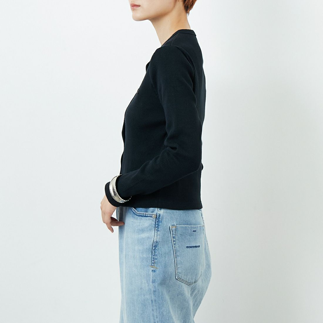 LACOSTE [ラコステ] リブジャージカーディガン [SF010] 031 BLACK &&モデル身長：160cm 着用サイズ：36&&