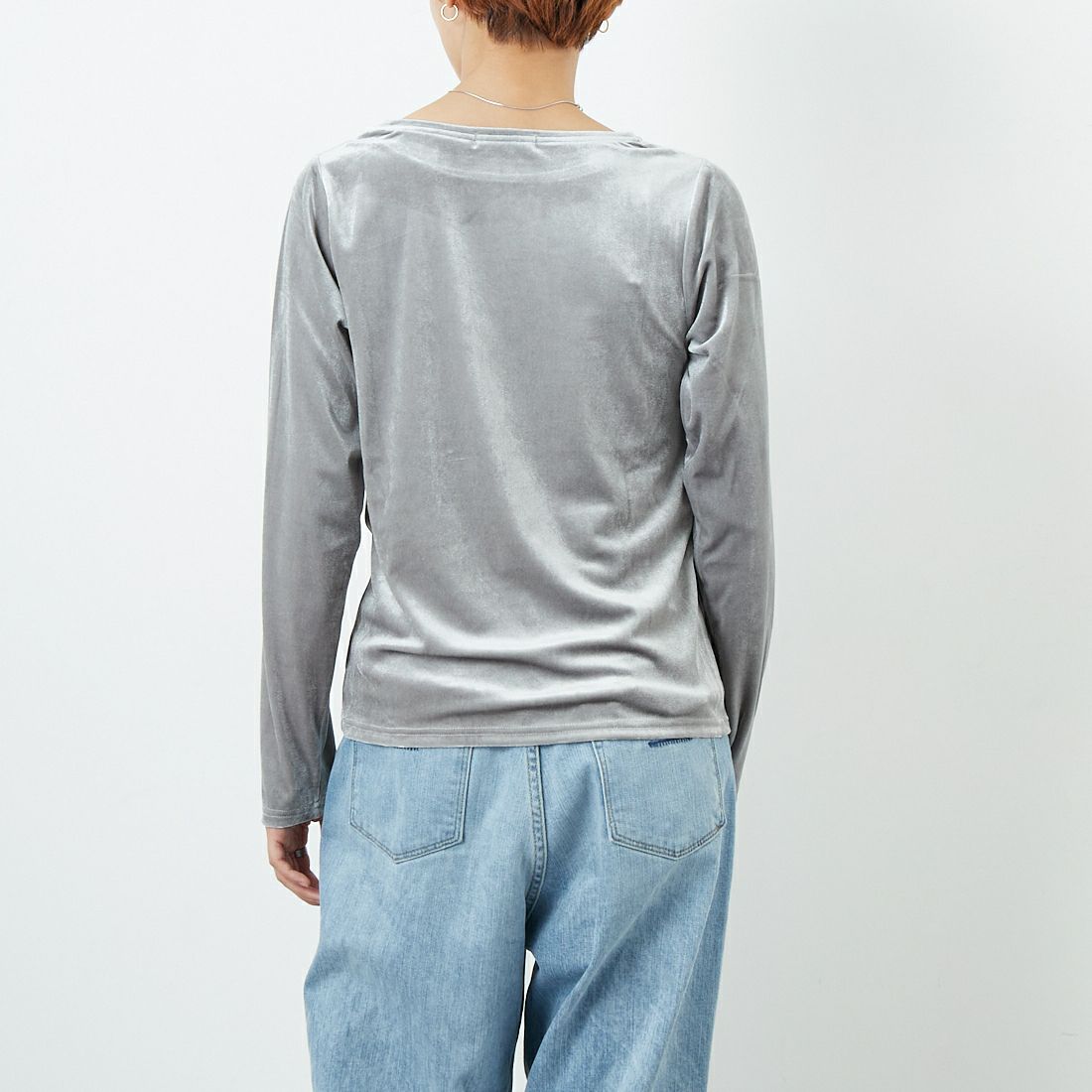 Jf Ready Made [ジェイエフレディメイド] カットベロアクルーネックTシャツ [3105101] 805 ｸﾞﾚｲ &&モデル身長：160cm 着用サイズ：F&&