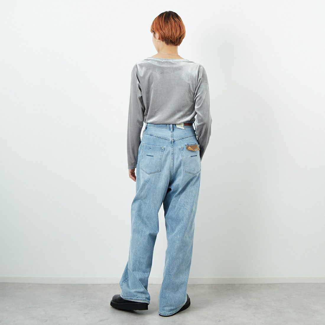 Jf Ready Made [ジェイエフレディメイド] カットベロアクルーネックTシャツ [3105101] 805 ｸﾞﾚｲ &&モデル身長：160cm 着用サイズ：F&&