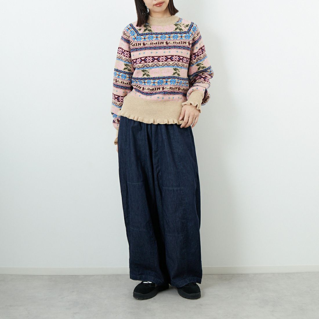 RhodolirioN [ロドリリオン] フェアアイルセーター [RV1059] A BEIGE &&モデル身長：162cm 着用サイズ：ONE SIZE&&