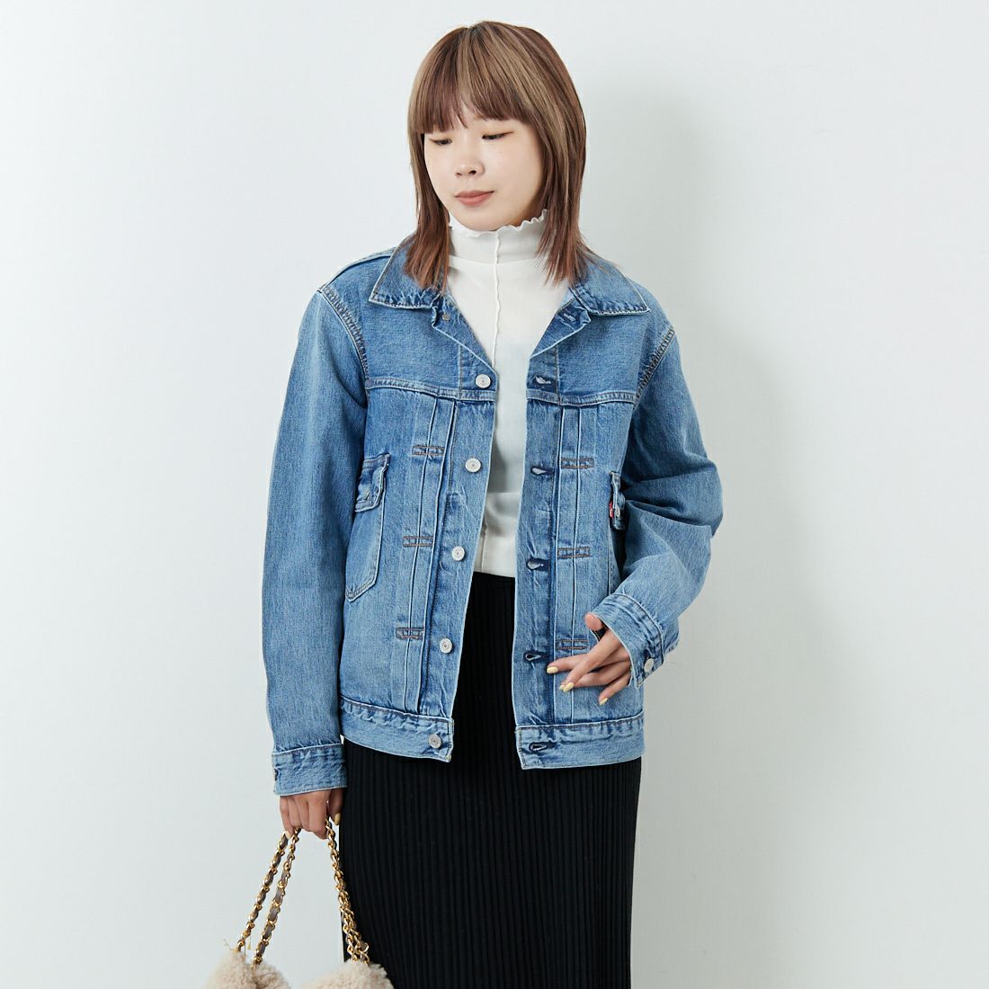 LEVI'S [リーバイス] TYPE2 トラッカージャケット [A7632-00] 14 BLUE SK &&モデル身長：167cm 着用サイズ：S&&