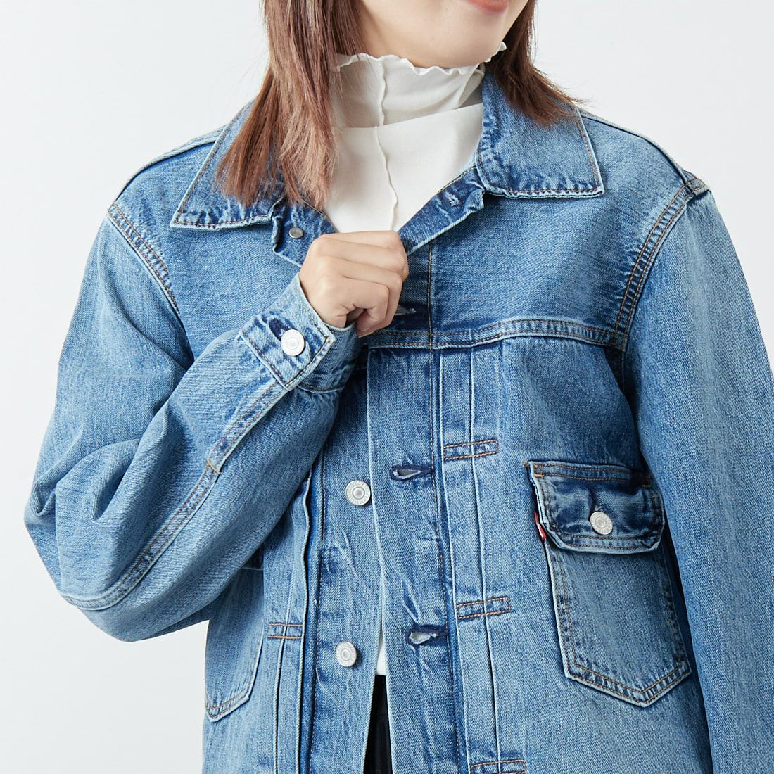 LEVI'S [リーバイス] TYPE2 トラッカージャケット [A7632-00] 14 BLUE SK &&モデル身長：167cm 着用サイズ：S&&