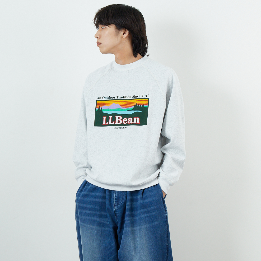 L.L.BEAN [エルエルビーン] PORTAGE クルーネックスウェット [5475-1034] 19 BIRCH &&モデル身長：179cm 着用サイズ：M&&
