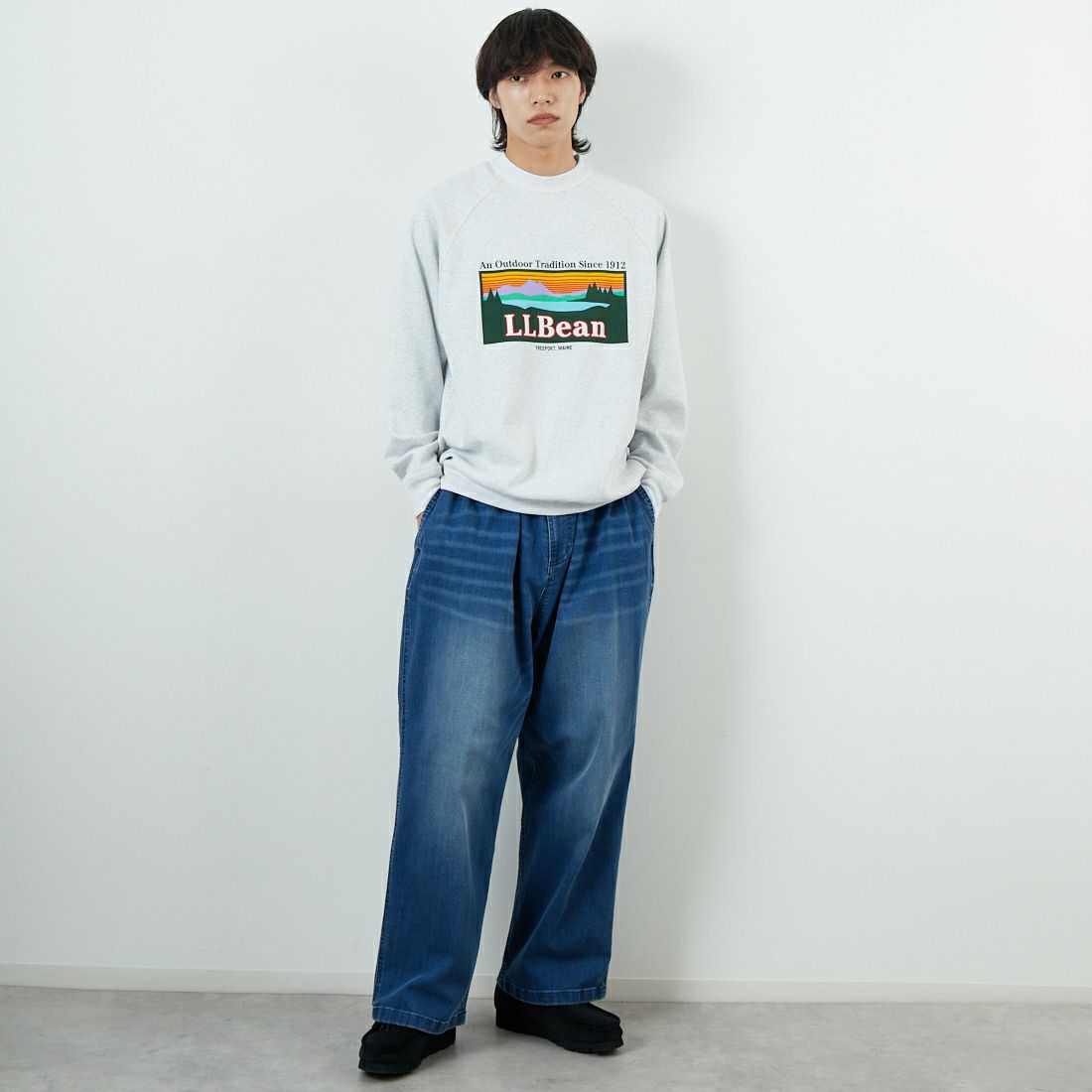 L.L.BEAN [エルエルビーン] PORTAGE クルーネックスウェット [5475-1034] 19 BIRCH &&モデル身長：179cm 着用サイズ：M&&