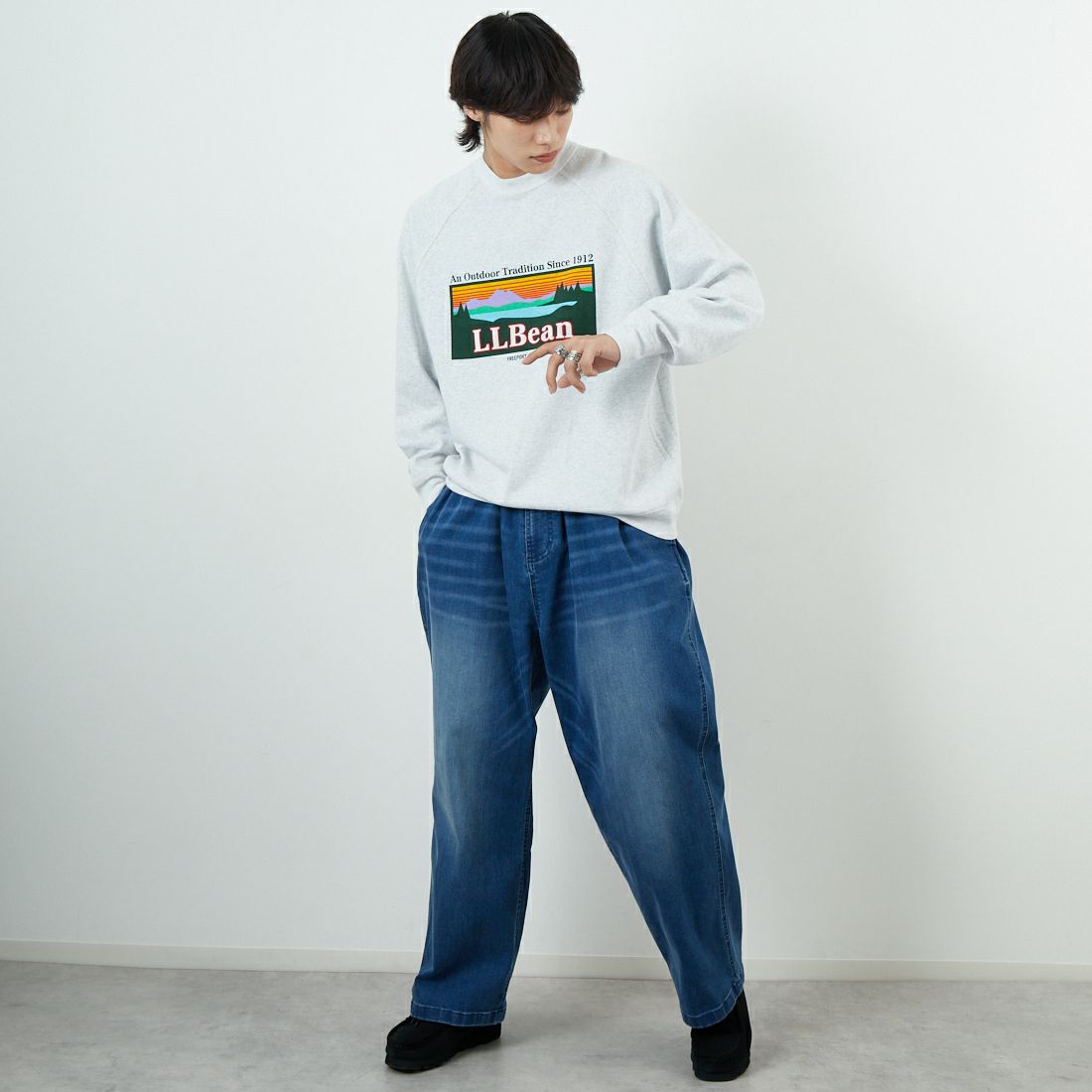 L.L.BEAN [エルエルビーン] PORTAGE クルーネックスウェット [5475-1034] 19 BIRCH &&モデル身長：179cm 着用サイズ：M&&