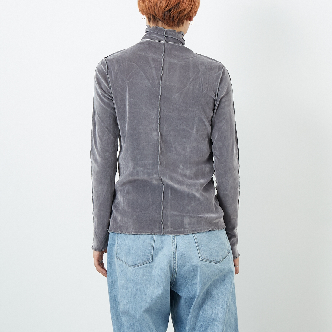 Jf Ready Made [ジェイエフレディメイド] フロッキーベロアボトルネックTシャツ [3105104] 805 ｸﾞﾚｲ &&モデル身長：160cm 着用サイズ：F&&