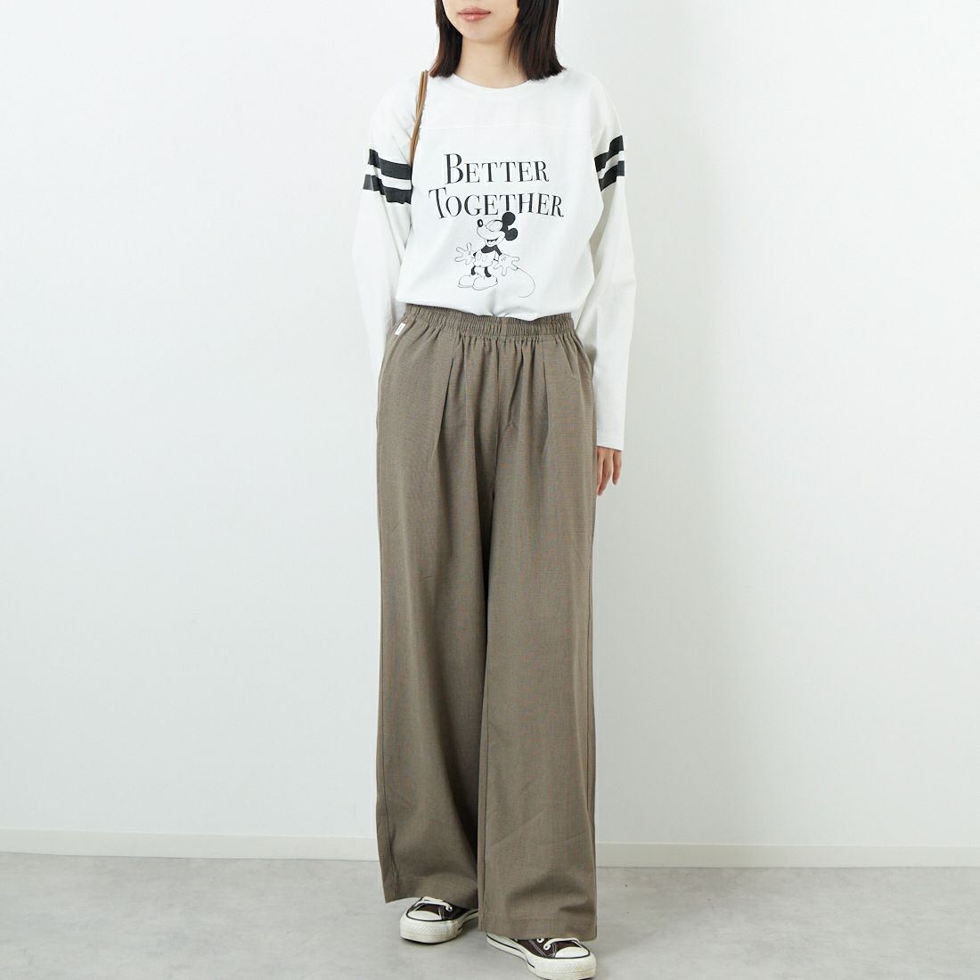SOMETHING [サムシング] ウエストゴムSLワイドパンツ [SN9005] 5916 BEG &&モデル身長：162cm 着用サイズ：F&&