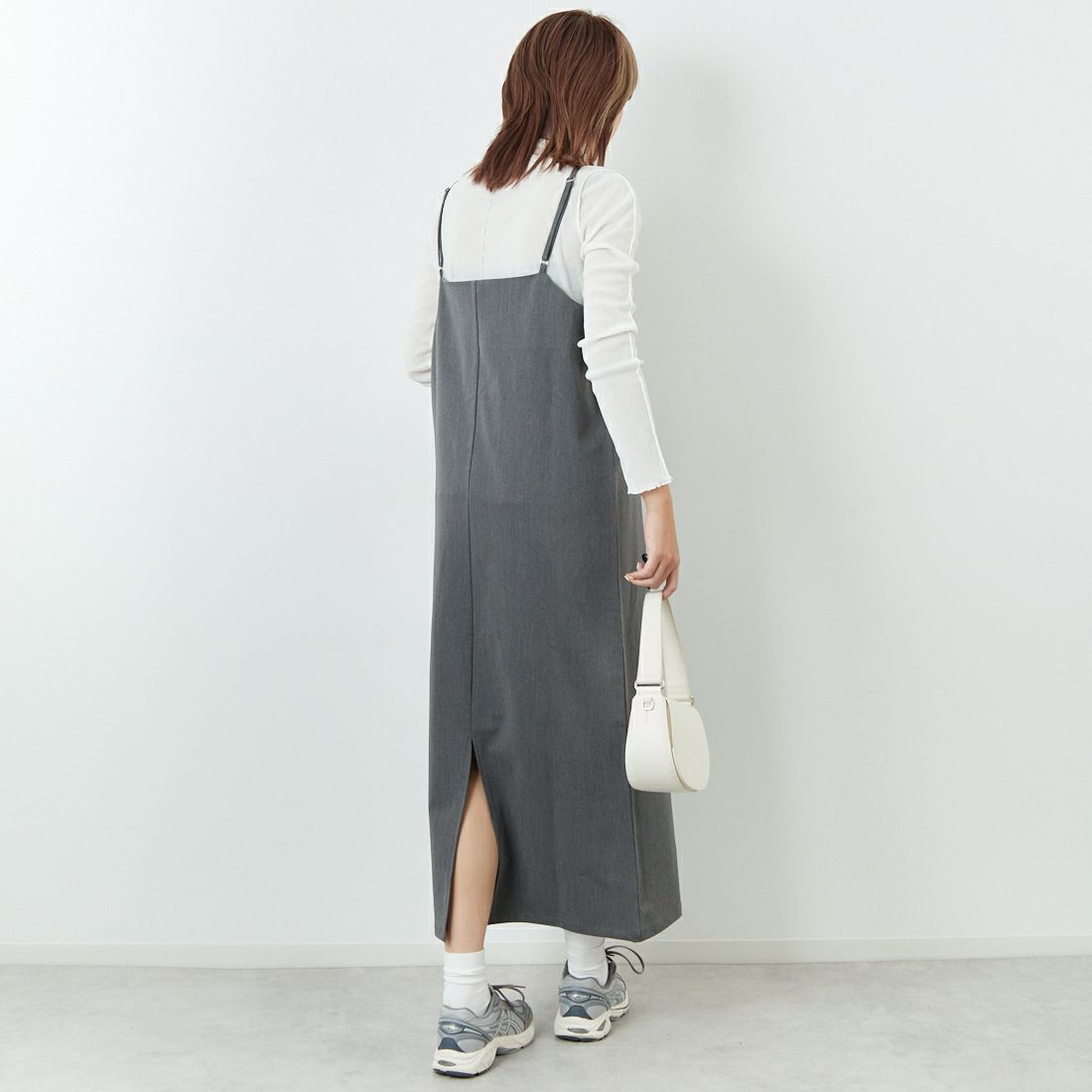 Jeans Factory Clothes [ジーンズファクトリークローズ] TCツイルキャミワンピース [IN1-OP-5] CHARCOAL &&モデル身長：167cm 着用サイズ：38&&