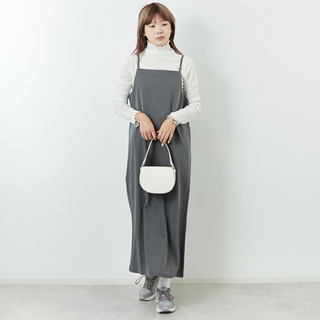 Jeans Factory Clothes [ジーンズファクトリークローズ] TCツイルキャミワンピース [IN1-OP-5] CHARCOAL &&モデル身長：167cm 着用サイズ：38&&