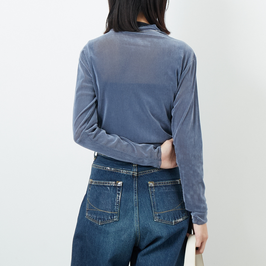 USINE [ユジーヌ] フロッキーチュールタートルネックTシャツ [21256065] 070 ﾌﾞﾙｰｸﾞ &&モデル身長：162cm 着用サイズ：F&&