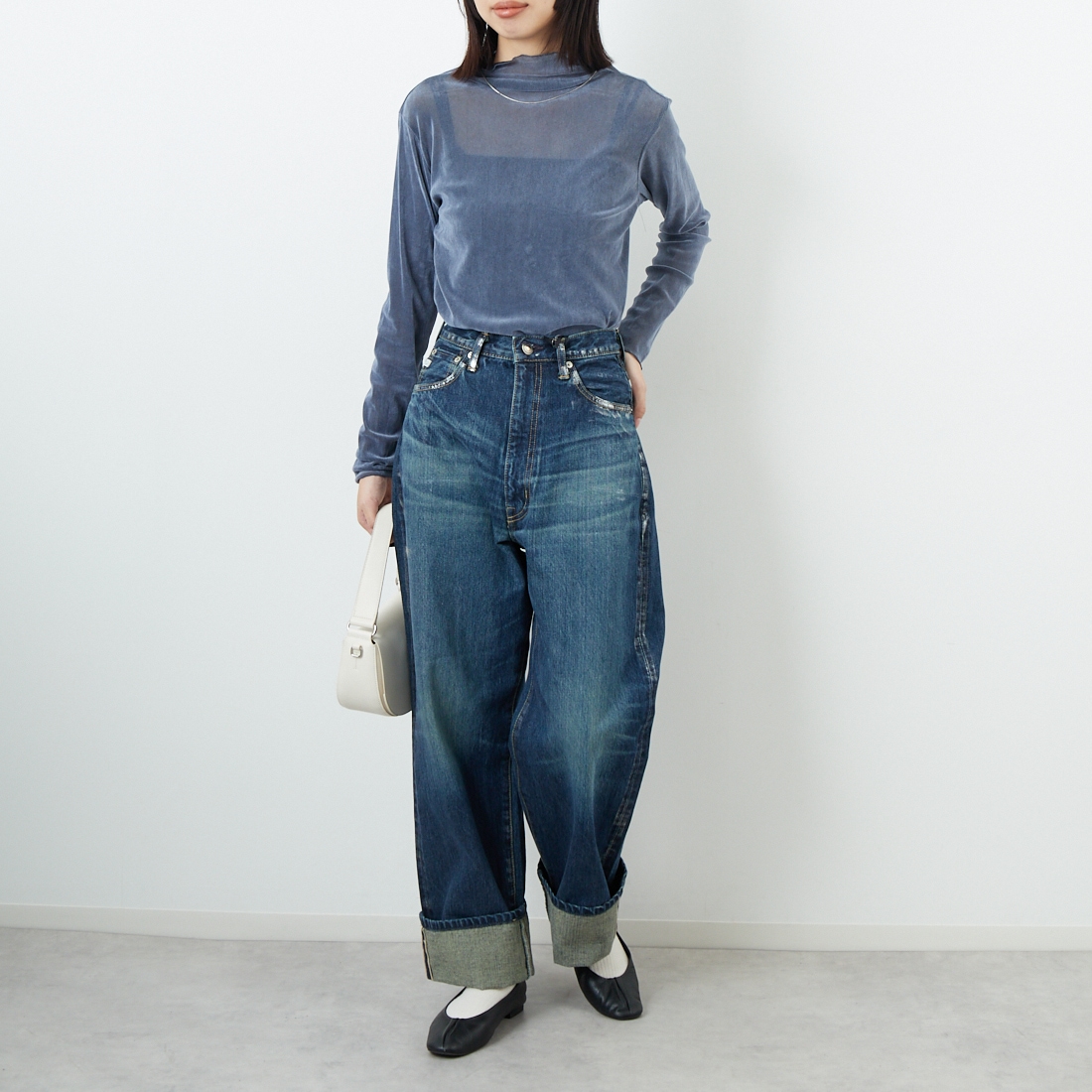 USINE [ユジーヌ] フロッキーチュールタートルネックTシャツ [21256065] 070 ﾌﾞﾙｰｸﾞ &&モデル身長：162cm 着用サイズ：F&&