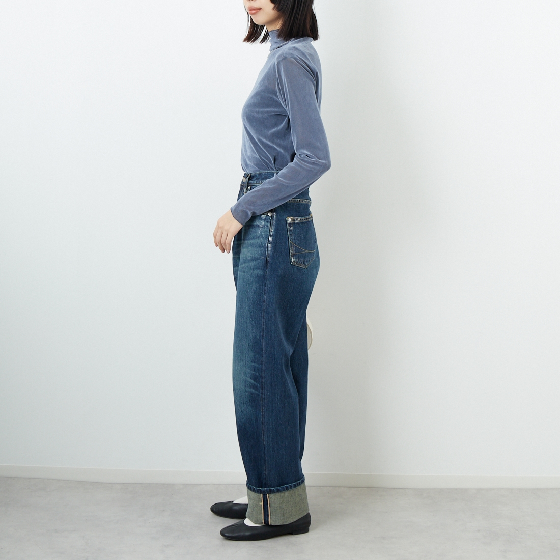 USINE [ユジーヌ] フロッキーチュールタートルネックTシャツ [21256065] 070 ﾌﾞﾙｰｸﾞ &&モデル身長：162cm 着用サイズ：F&&