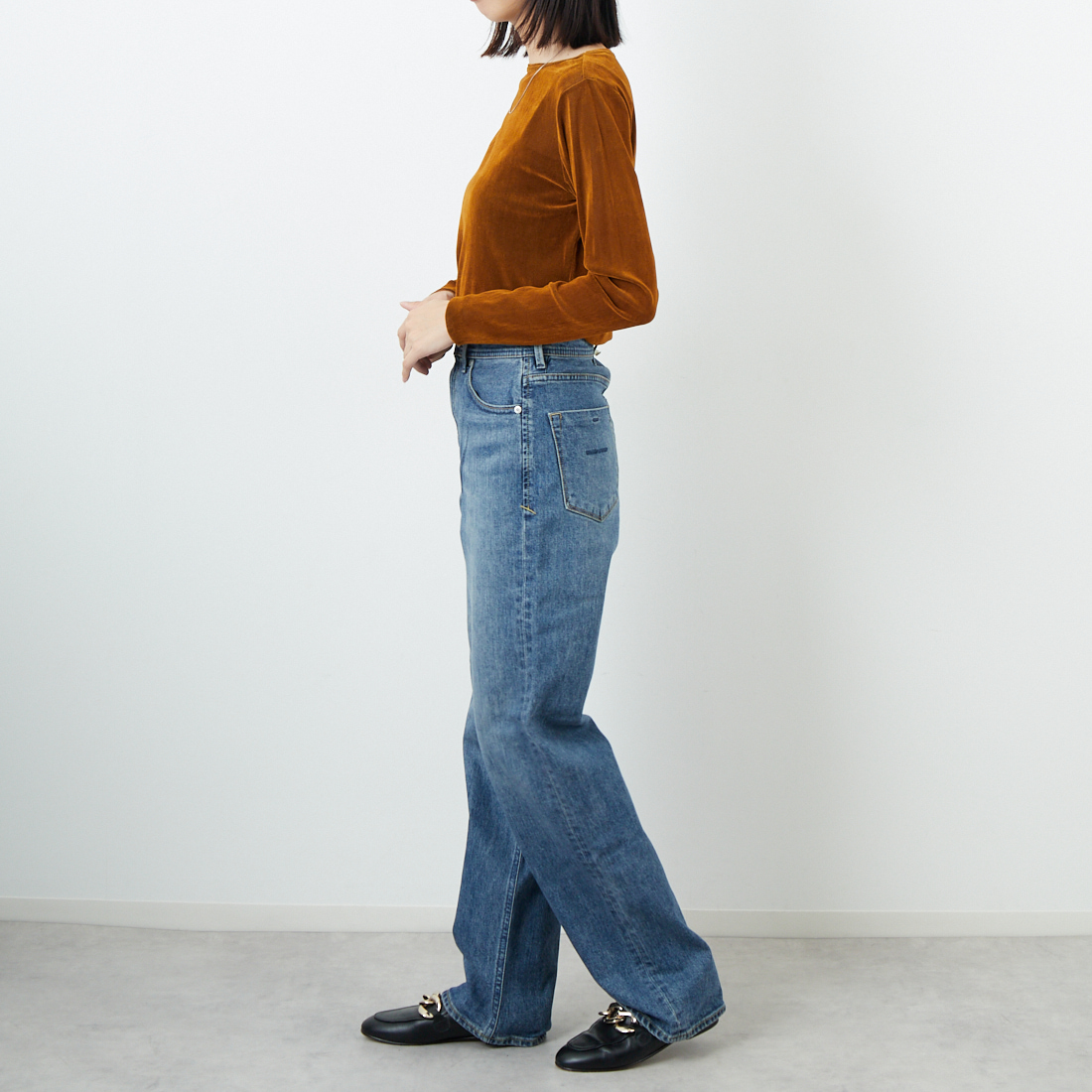 USINE [ユジーヌ] フロッキーチュールボートネックTシャツ [21256064] 044 ｷｬﾒﾙ &&モデル身長：162cm 着用サイズ：F&&