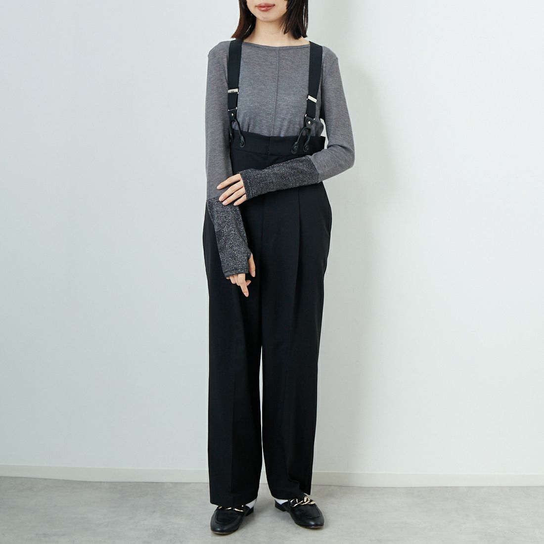 Jeans Factory Clothes [ジーンズファクトリークローズ] ﾊｲｳｴｽﾄｻｽﾍﾟﾝﾀﾞｰﾊﾟﾝﾂ [21256052] 004 ﾌﾞﾗｯｸ &&モデル身長：162cm 着用サイズ：F&&