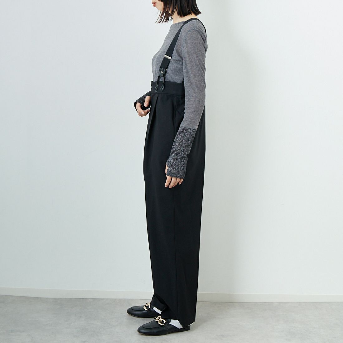 Jeans Factory Clothes [ジーンズファクトリークローズ] ﾊｲｳｴｽﾄｻｽﾍﾟﾝﾀﾞｰﾊﾟﾝﾂ [21256052] 004 ﾌﾞﾗｯｸ &&モデル身長：162cm 着用サイズ：F&&