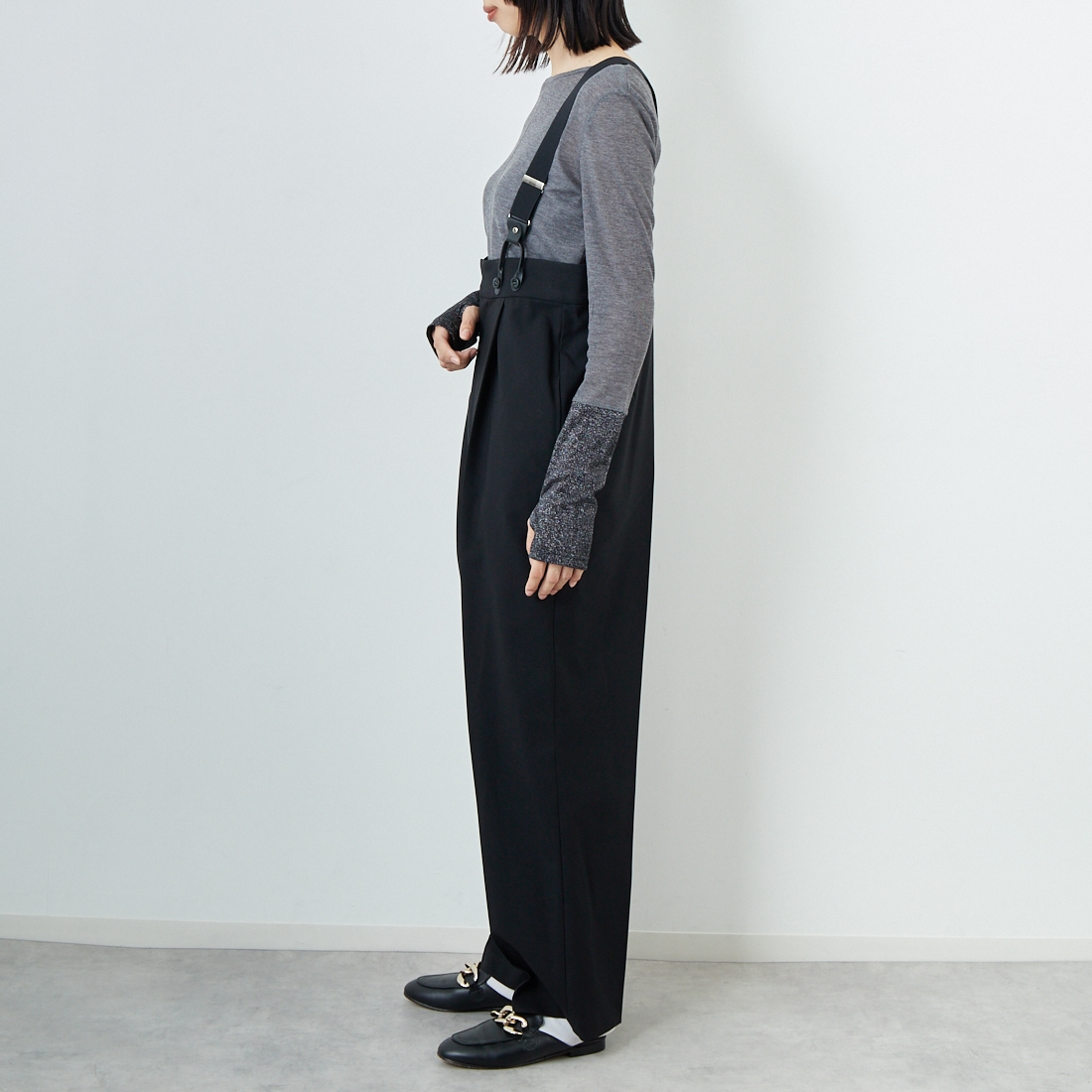 Jeans Factory Clothes [ジーンズファクトリークローズ] ﾊｲｳｴｽﾄｻｽﾍﾟﾝﾀﾞｰﾊﾟﾝﾂ [21256052] 004 ﾌﾞﾗｯｸ &&モデル身長：162cm 着用サイズ：F&&
