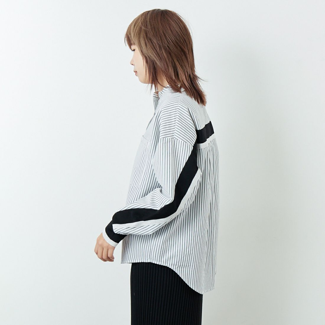 Jf Ready Made [ジェイエフレディメイド] TC起毛 バックヨークテープブラウス [4225617] ｵﾌ/ﾌﾞﾗｯｸ &&モデル身長：167cm 着用サイズ：F&&