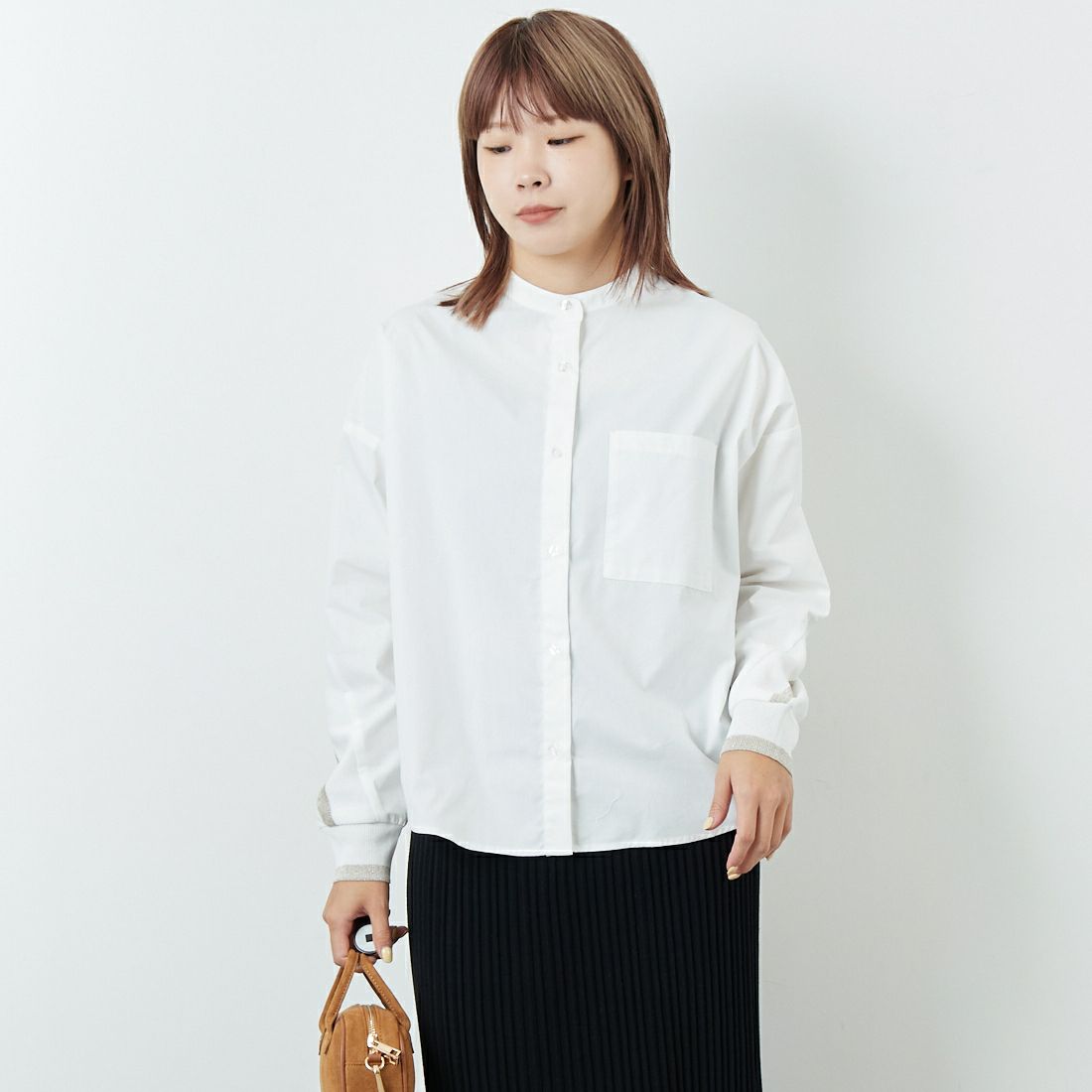 Jf Ready Made [ジェイエフレディメイド] TC起毛 バックヨークテープブラウス [4225617] ｵﾌﾎﾜｲﾄ?&&モデル身長：167cm 着用サイズ：F&&