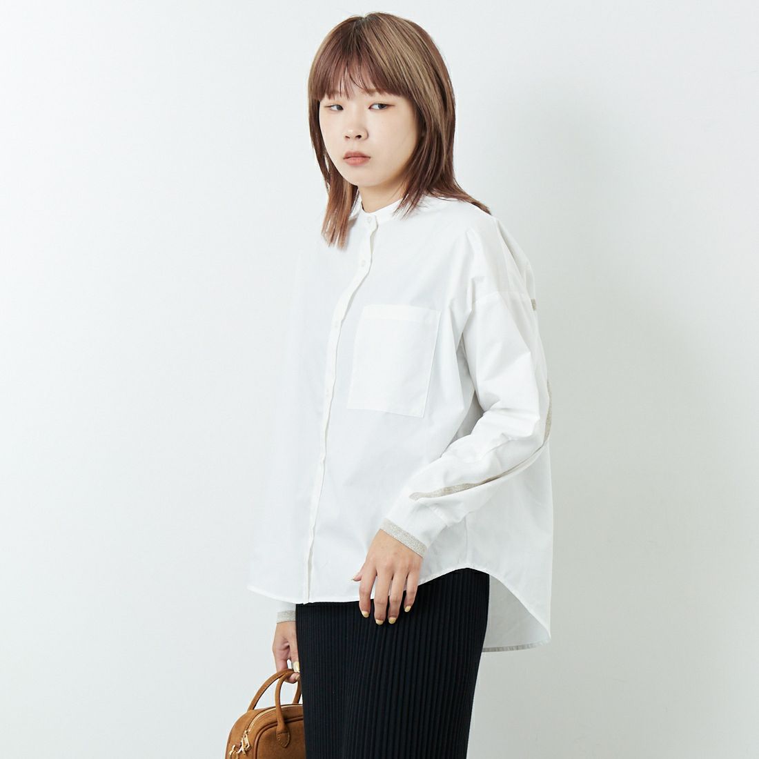 Jf Ready Made [ジェイエフレディメイド] TC起毛 バックヨークテープブラウス [4225617] ｵﾌﾎﾜｲﾄ?&&モデル身長：167cm 着用サイズ：F&&