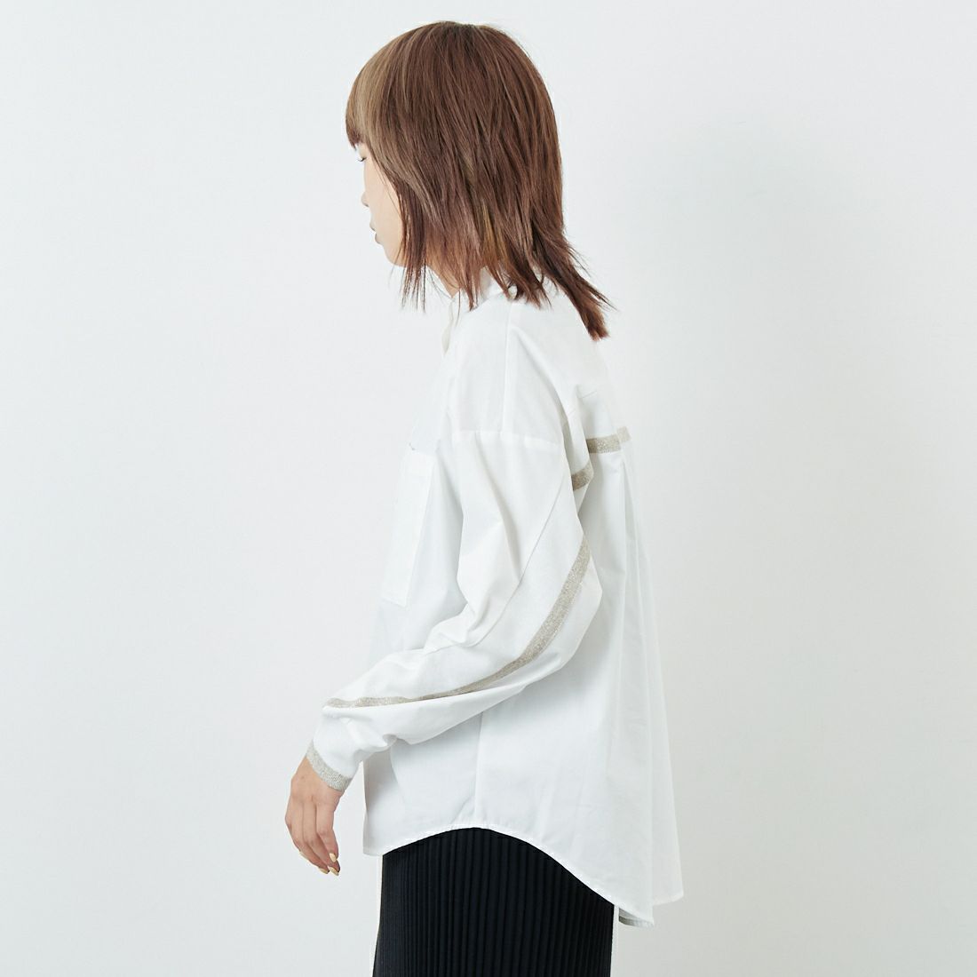Jf Ready Made [ジェイエフレディメイド] TC起毛 バックヨークテープブラウス [4225617] ｵﾌﾎﾜｲﾄ?&&モデル身長：167cm 着用サイズ：F&&