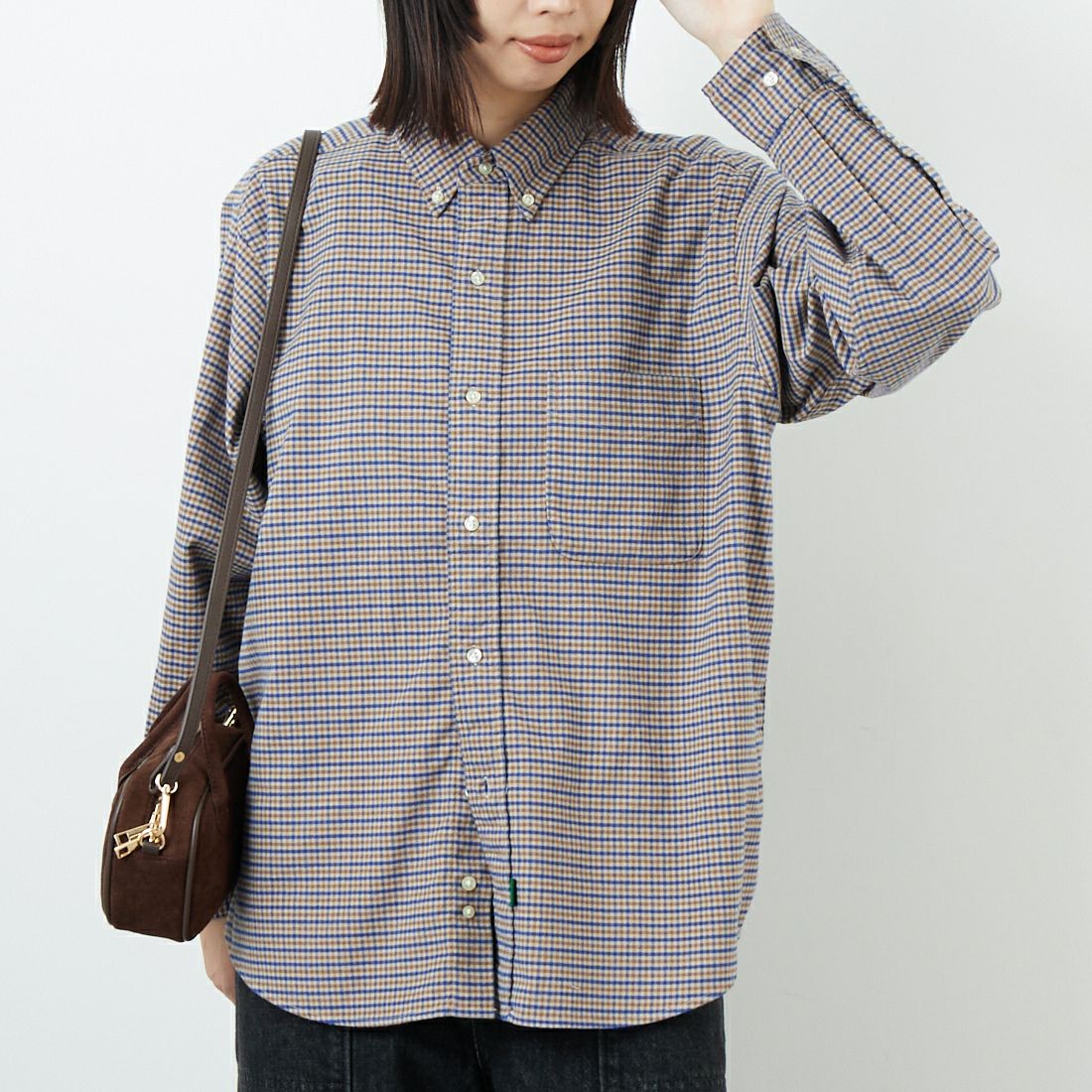 L.L.BEAN [エルエルビーン] KITTERY ロングスリーブシャツ [5475-1140] 94 BEIGE P &&モデル身長：162cm 着用サイズ：M&&