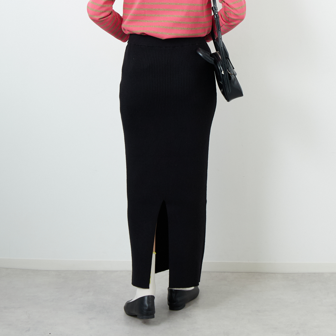 USINE [ユジーヌ] リブニットタイトスカート [IN1-KT-5] BLACK &&モデル身長：162cm 着用サイズ：36&&