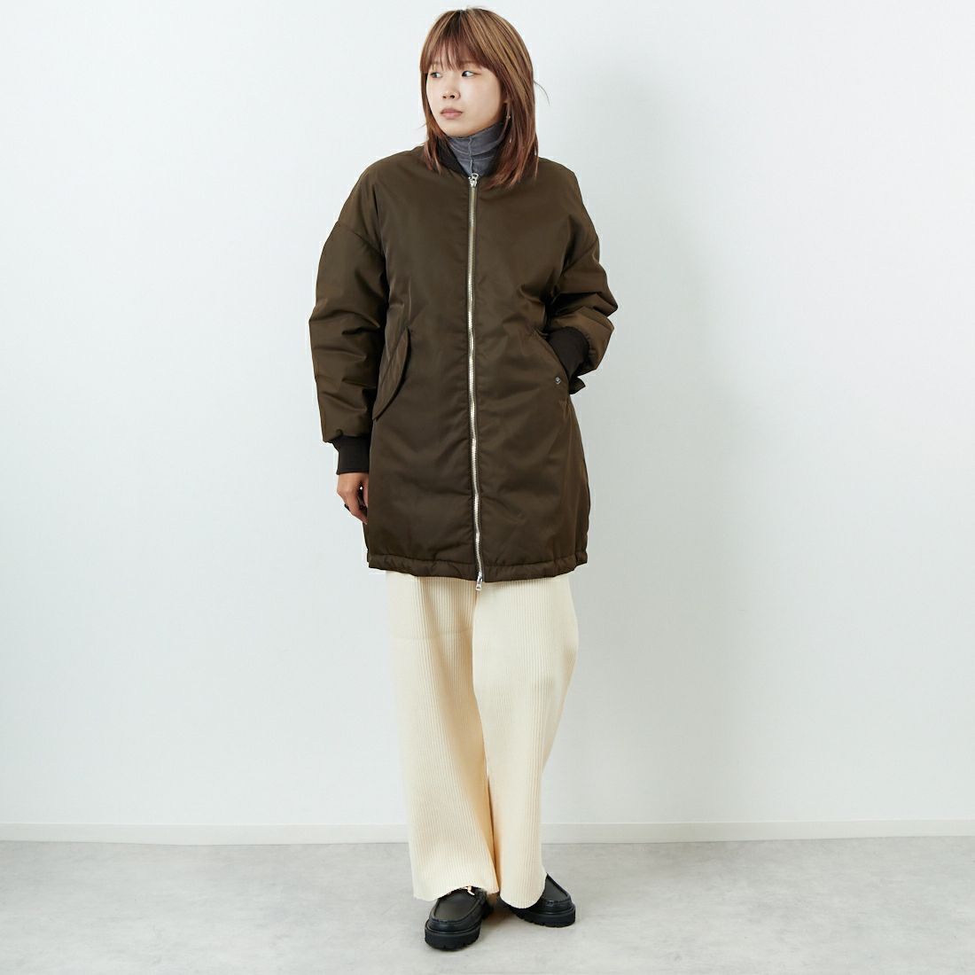 USINE [ユジーヌ] リブニットワイドパンツ [IN2-KT-5] OFF &&モデル身長：167cm 着用サイズ：38&&