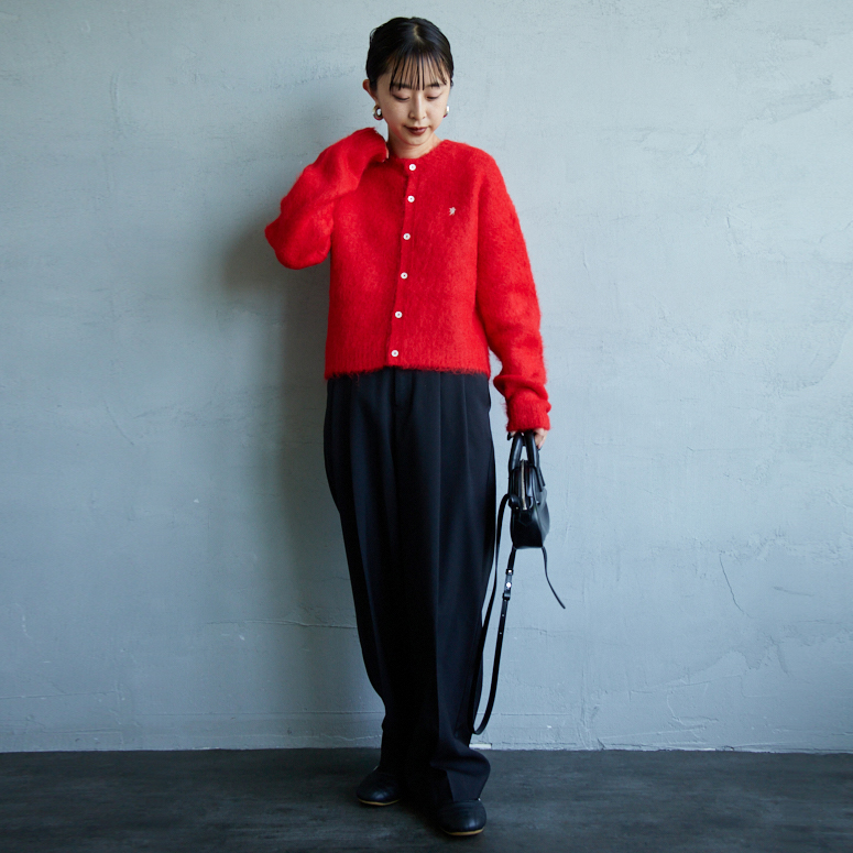 USINE [ユジーヌ] イージーケアツイル2タックワイドパンツ [21256057] 004 ﾌﾞﾗｯｸ &&モデル身長：150cm 着用サイズ：34&&