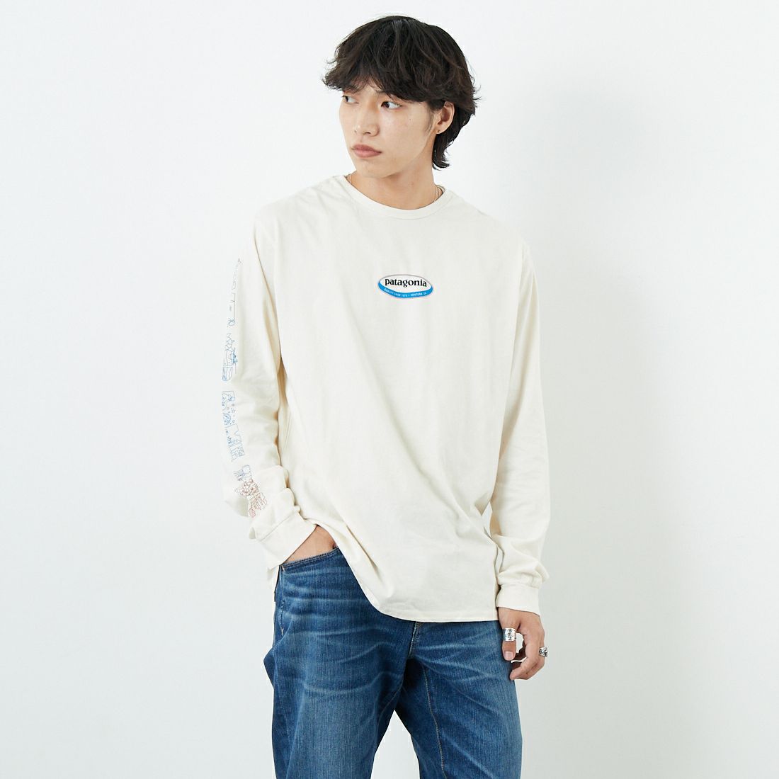 patagonia [パタゴニア] メンズ ロングスリーブ ロングウェイラウンド オーガニックTシャツ [37821] UDNL &&モデル身長：179cm 着用サイズ：M&&