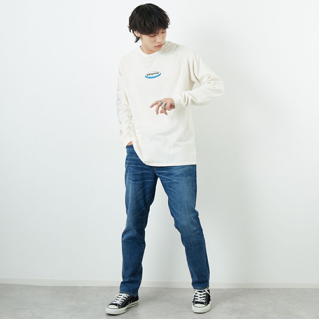 patagonia [パタゴニア] メンズ ロングスリーブ ロングウェイラウンド オーガニックTシャツ [37821] UDNL &&モデル身長：179cm 着用サイズ：M&&