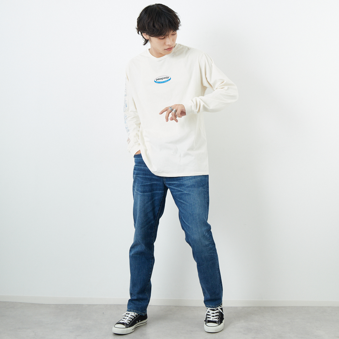 patagonia [パタゴニア] メンズ ロングスリーブ ロングウェイラウンド オーガニックTシャツ [37821] UDNL &&モデル身長：179cm 着用サイズ：M&&