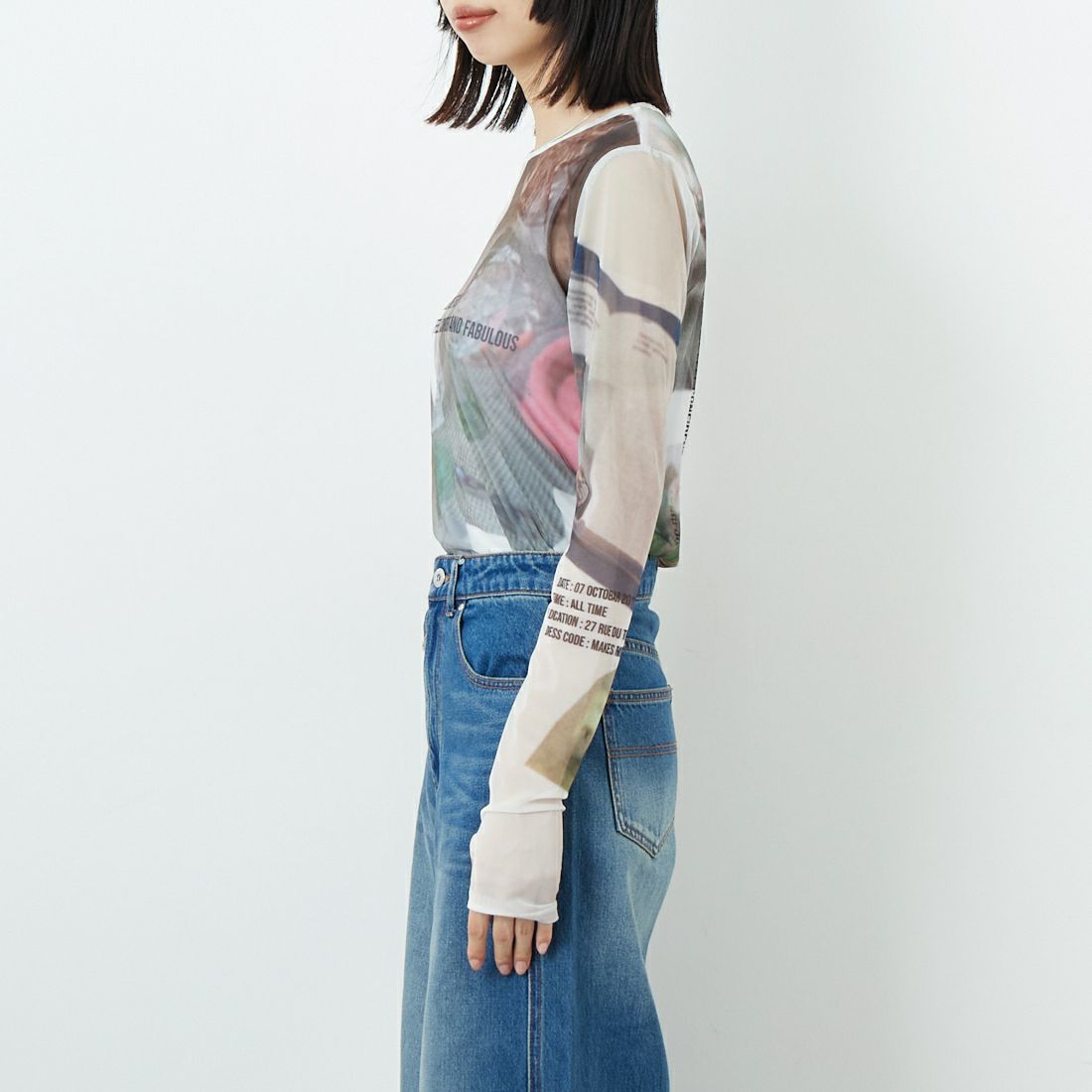 MAISON SPECIAL [メゾンスペシャル] ORDINARY DAYS プリントシアートップス [21252415308] MLT1 &&モデル身長：162cm 着用サイズ：F&&