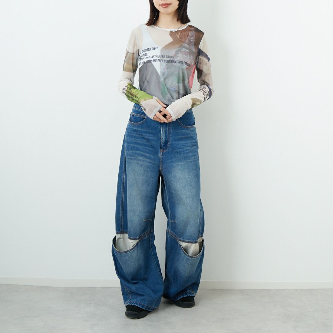 MAISON SPECIAL [メゾンスペシャル] ORDINARY DAYS プリントシアートップス [21252415308] MLT1 &&モデル身長：162cm 着用サイズ：F&&