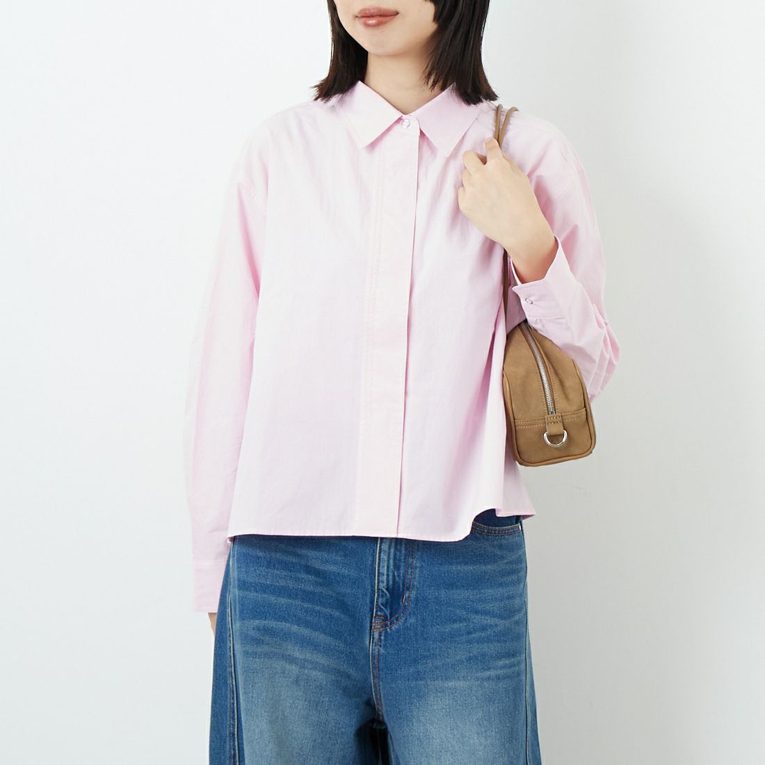 MEYAME [メヤメ] フライフロントショートシャツ [MEY-2216] PINK &&モデル身長：162cm 着用サイズ：F&&
