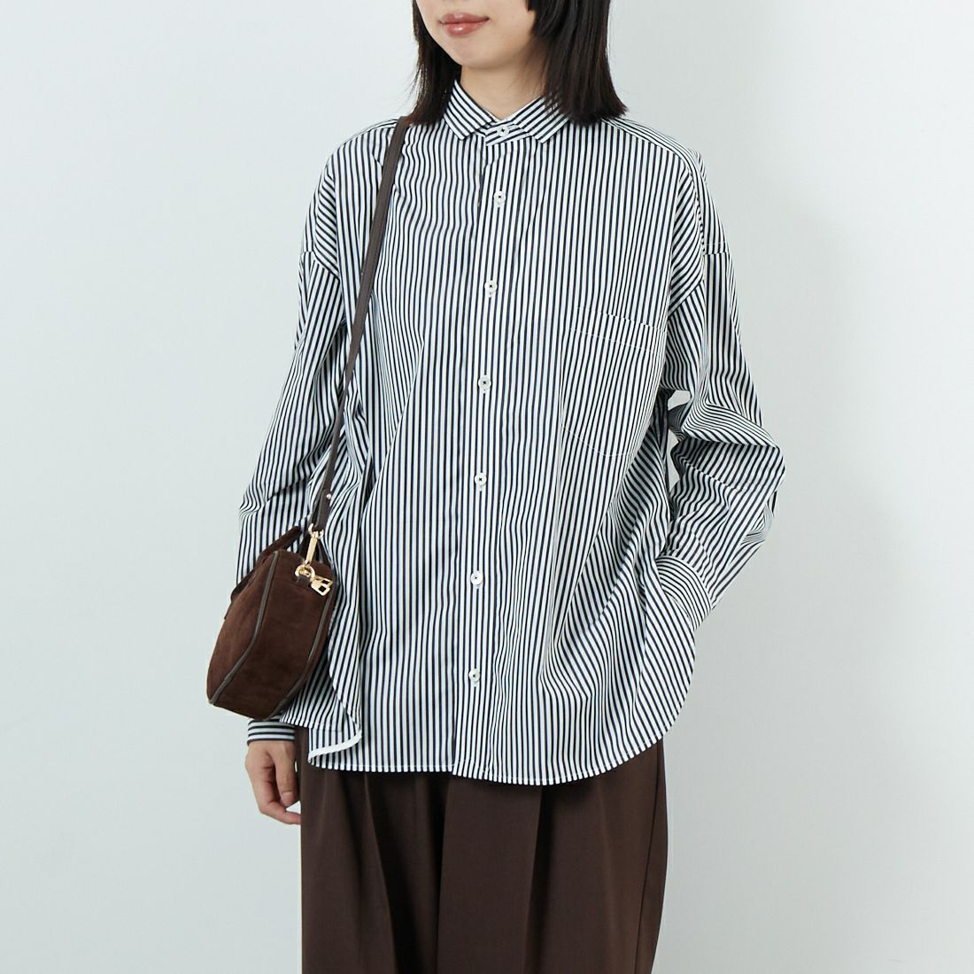 TICCA [ティッカ] スクエアビッグシャツ [TBEA-101] BLACK LOND &&モデル身長：162cm 着用サイズ：2&&