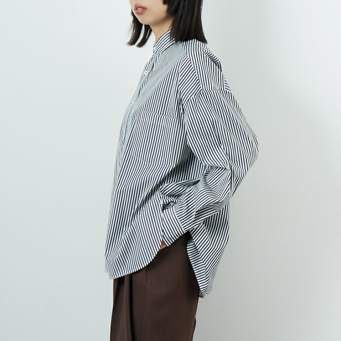 TICCA [ティッカ] スクエアビッグシャツ [TBEA-101] BLACK LOND &&モデル身長：162cm 着用サイズ：2&&