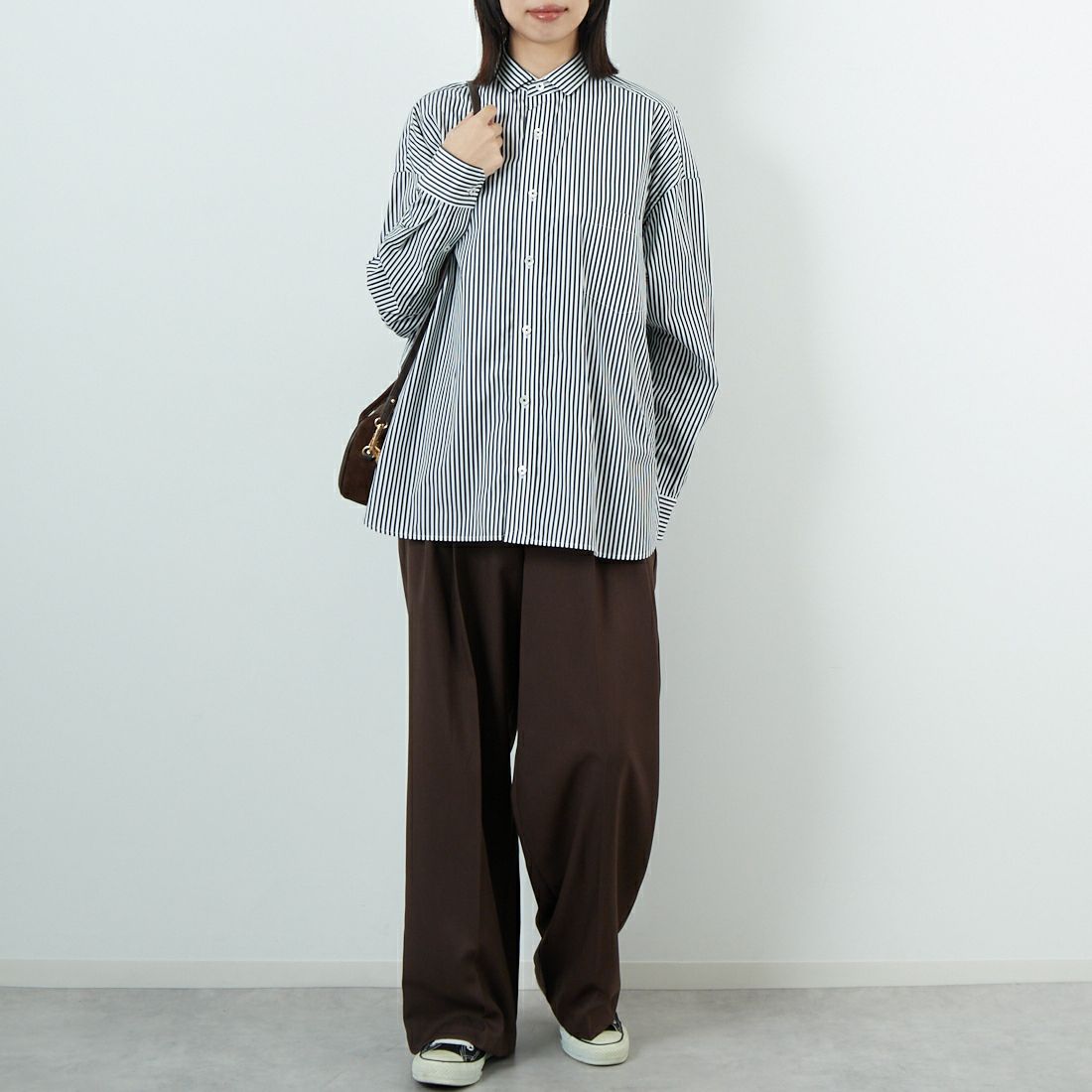 TICCA [ティッカ] スクエアビッグシャツ [TBEA-101] BLACK LOND &&モデル身長：162cm 着用サイズ：2&&