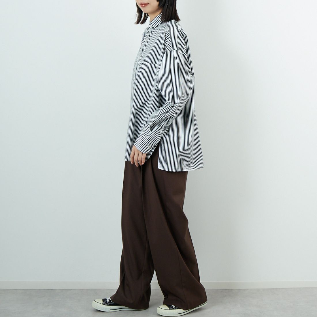 TICCA [ティッカ] スクエアビッグシャツ [TBEA-101] BLACK LOND &&モデル身長：162cm 着用サイズ：2&&