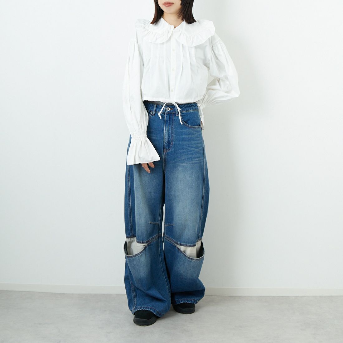 RhodolirioN [ロドリリオン] モノステッチスペンサーシャツ [RV1041] A WHITE &&モデル身長：162cm 着用サイズ：ONE SIZE&&