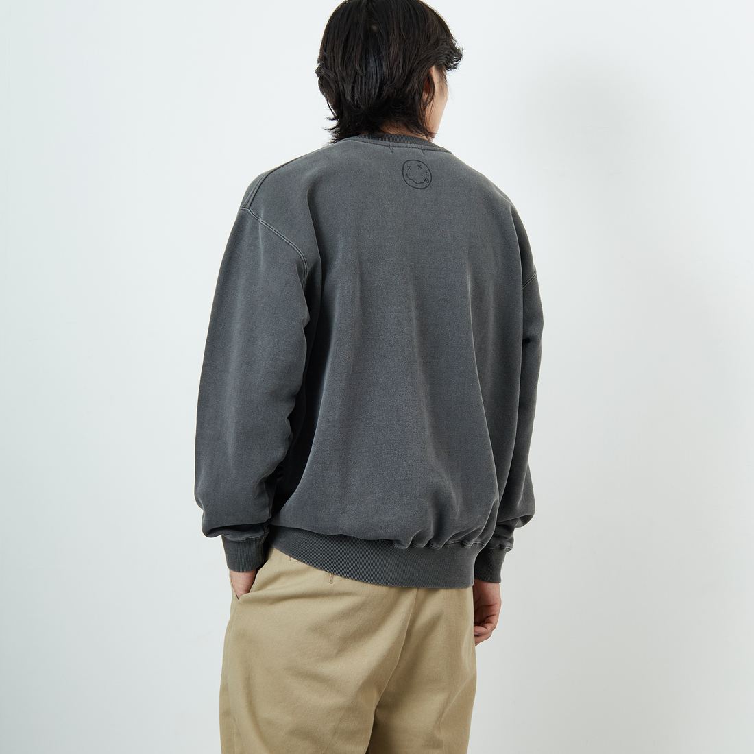 GOOD ROCK SPEED [グッドロックスピード] 別注 NIRVANA フロッキープリントスウェット [INTN-052-JF] CHARCOAL &&モデル身長：179cm 着用サイズ：XL&&