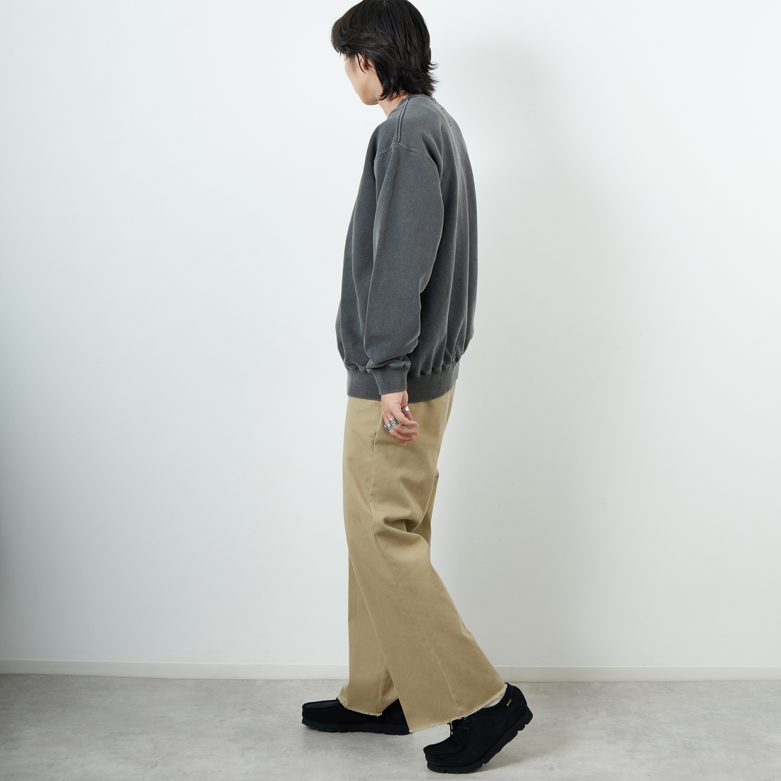 GOOD ROCK SPEED [グッドロックスピード] 別注 NIRVANA フロッキープリントスウェット [INTN-052-JF] CHARCOAL &&モデル身長：179cm 着用サイズ：XL&&