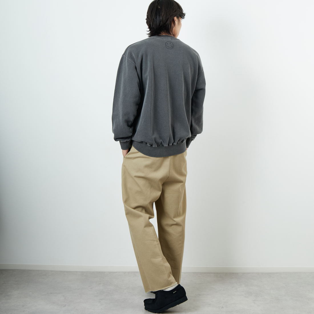 GOOD ROCK SPEED [グッドロックスピード] 別注 NIRVANA フロッキープリントスウェット [INTN-052-JF] CHARCOAL &&モデル身長：179cm 着用サイズ：XL&&