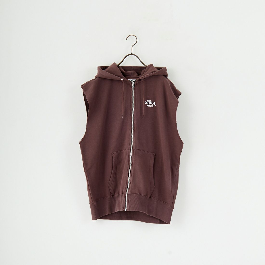 X-girl [エックスガール] ディストレス ジップアップスウェットベスト [105253021009] BROWN