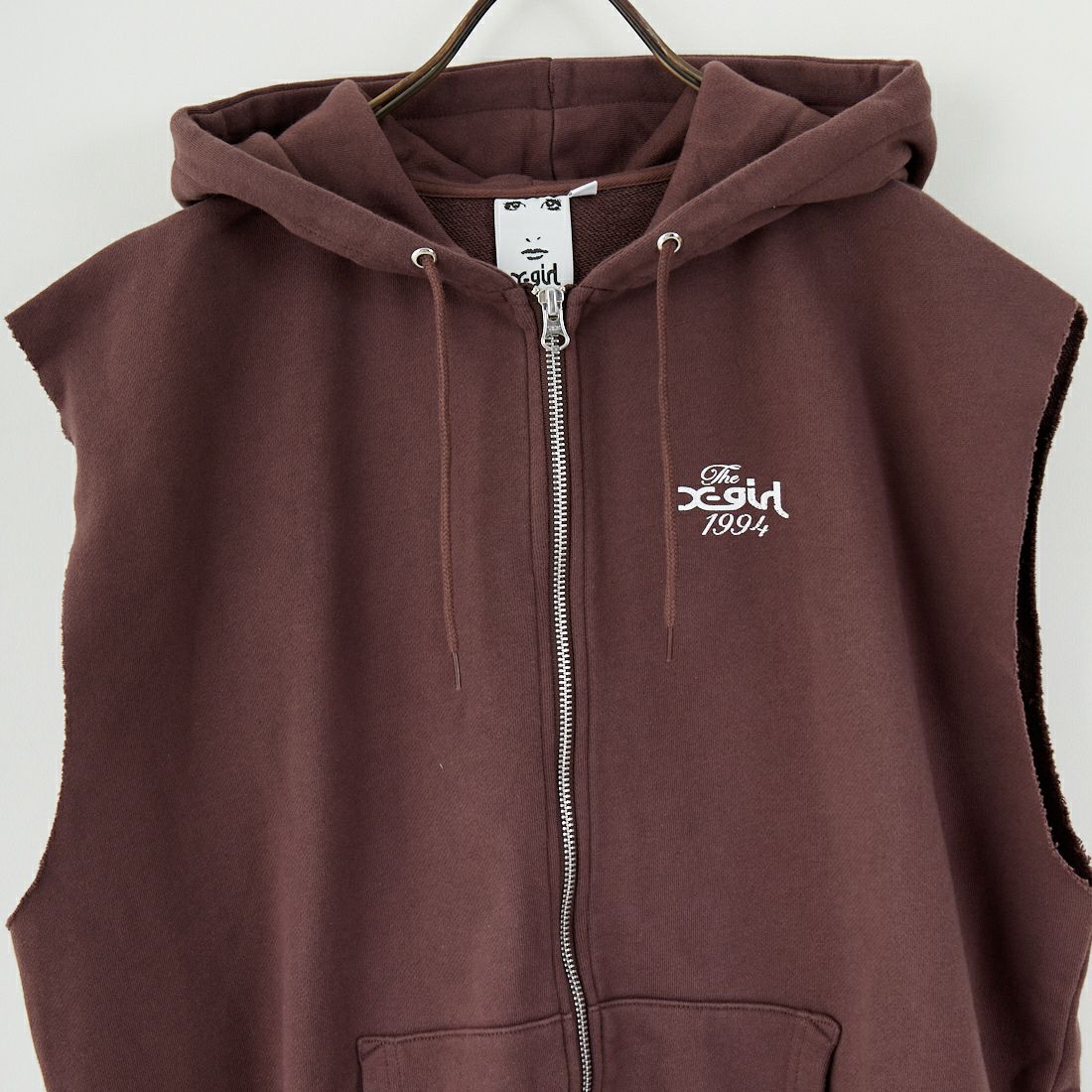 X-girl [エックスガール] ディストレス ジップアップスウェットベスト [105253021009] BROWN