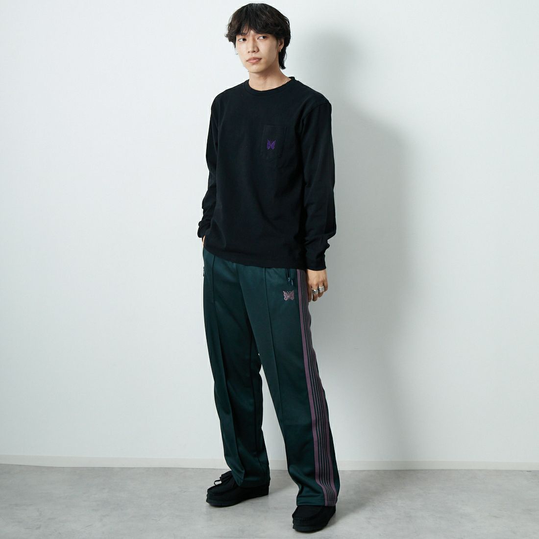 Needles [ニードルズ] ロングスリーブポケットTシャツ [RW348] F BLACK &&モデル身長：179cm 着用サイズ：M&&