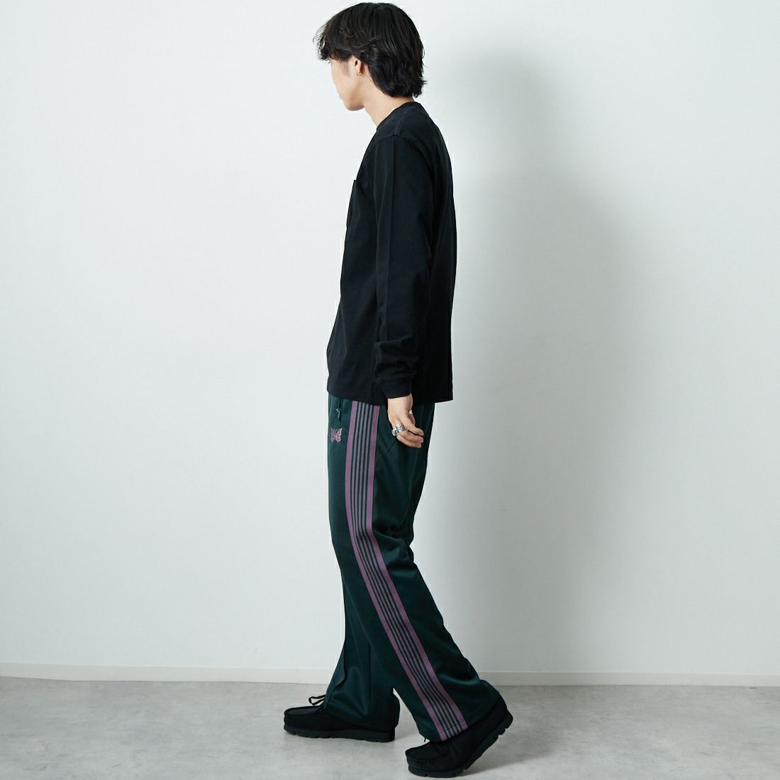 Needles [ニードルズ] ロングスリーブポケットTシャツ [RW348] F BLACK &&モデル身長：179cm 着用サイズ：M&&