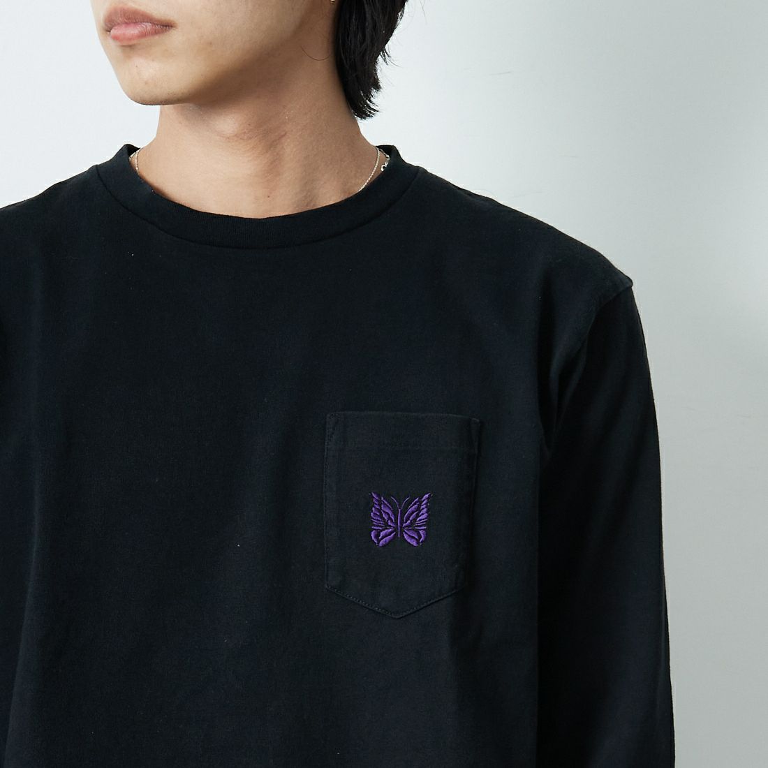 Needles [ニードルズ] ロングスリーブポケットTシャツ [RW348] F BLACK &&モデル身長：179cm 着用サイズ：M&&