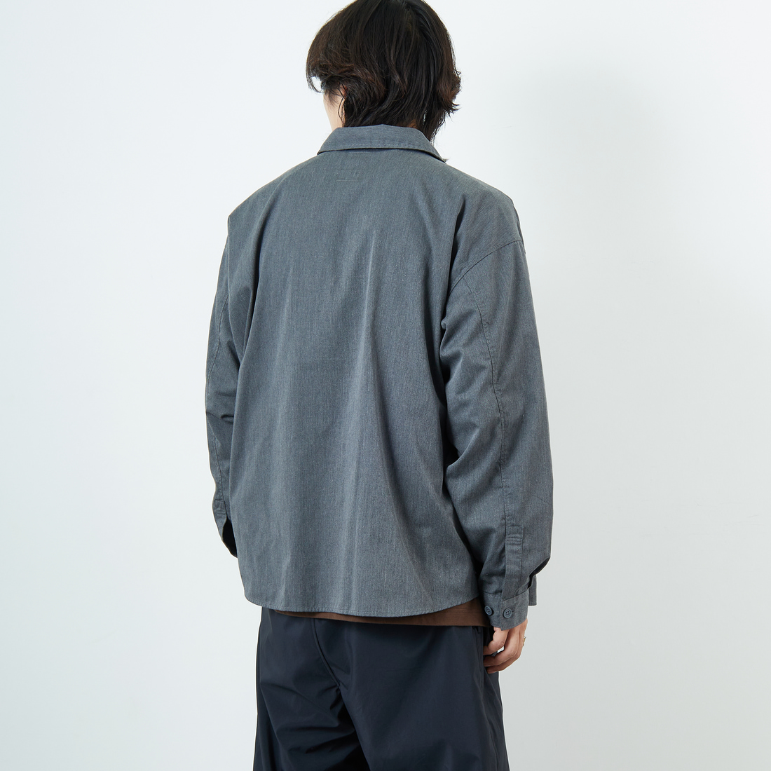 DANTON [ダントン] ワンポイントロゴ シャツジャケット [DT-B0396TCC] GREY &&モデル身長：179cm 着用サイズ：42&&