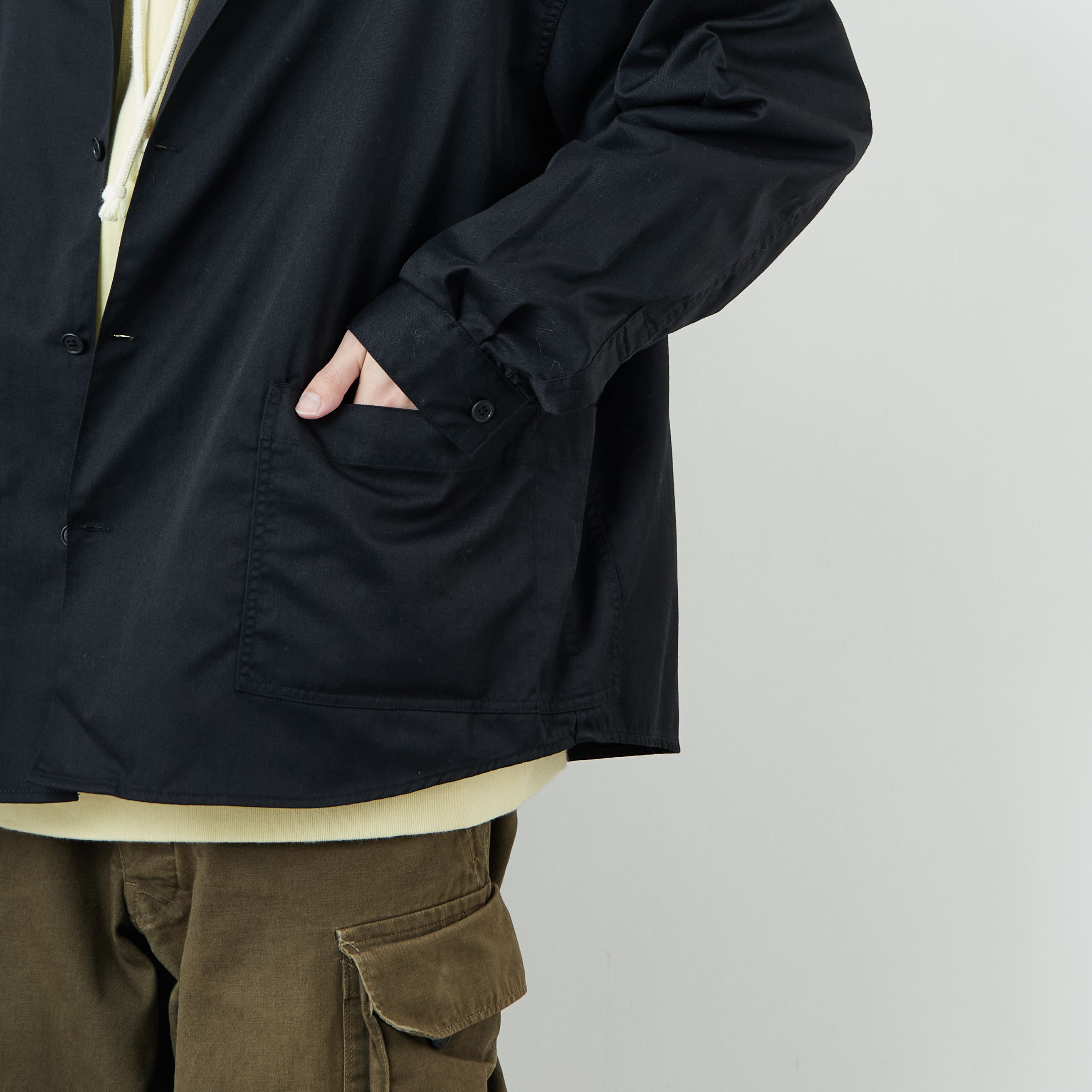 DANTON [ダントン] ワンポイントロゴ シャツジャケット [DT-B0396TCC] BLACK &&モデル身長：168cm 着用サイズ：40&&