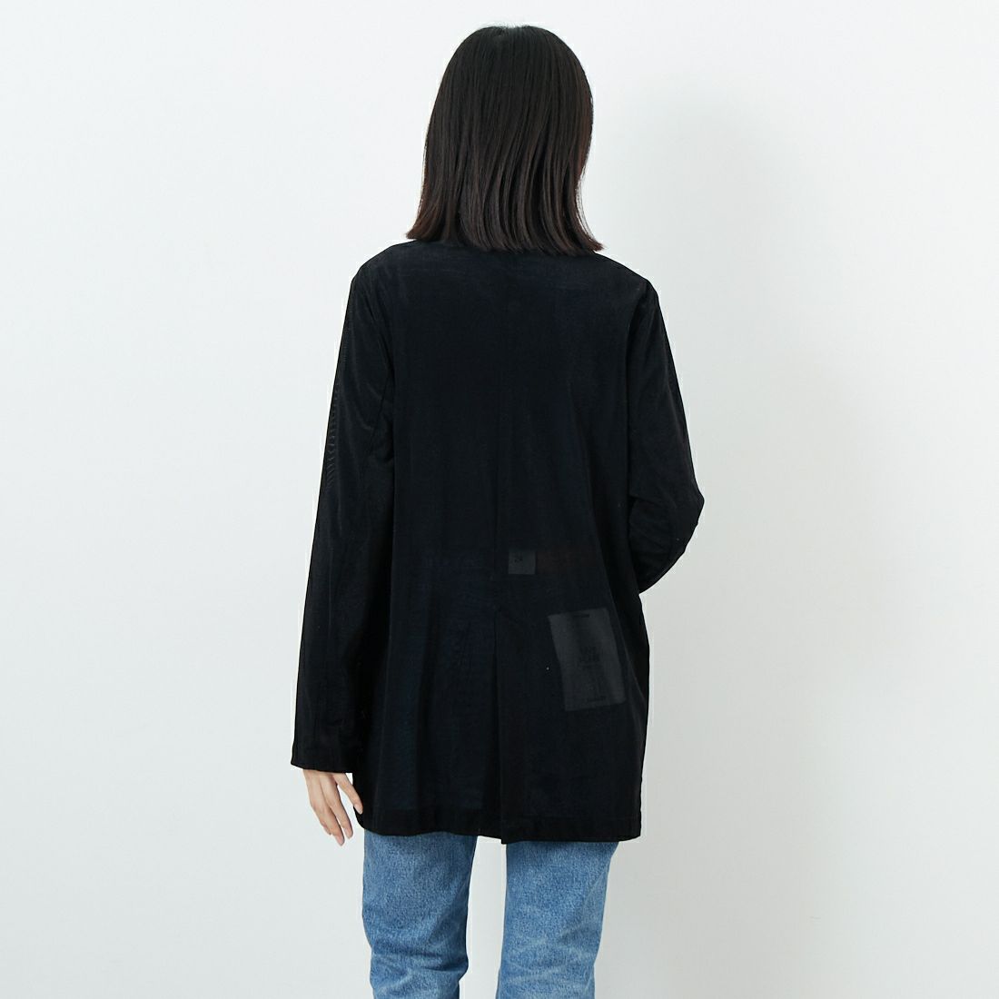 CLOCHE [クロシェ] メッシュベロアダブルジャケット [55284517] ﾌﾞﾗｯｸ &&モデル身長：162cm 着用サイズ：2&&